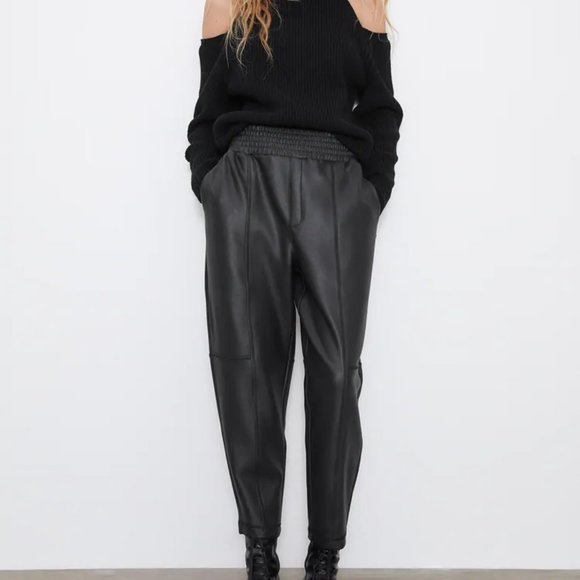 ZARA NEW COATED PANTS BLACK size M - Picture 1 of 8